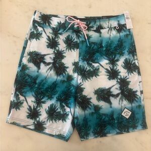 American Eagle Mens Board Shorts Size M Palm Trees w/Pink accents Swim NWT